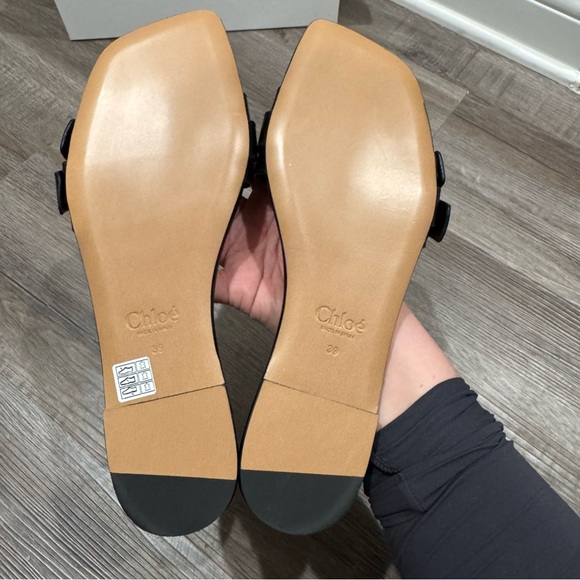 Chloe Mae Black Leather Buckle Slide Sandals - Picture 7 of 10